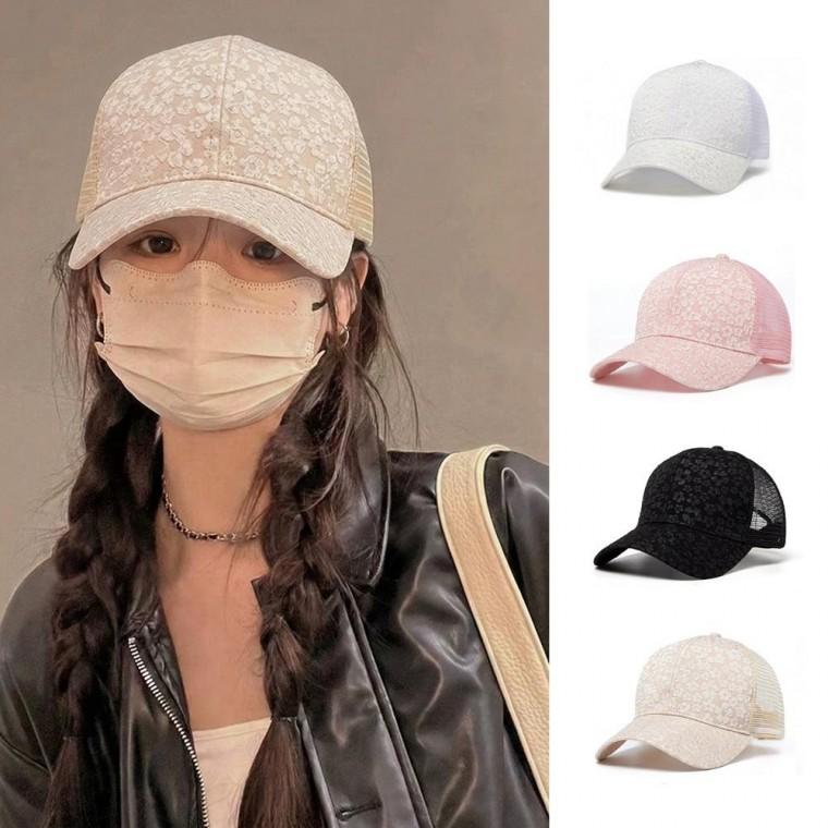 플라워 메쉬 볼캡 캡모자 자수 여성 데일리 여행 야외 햇빛가리개