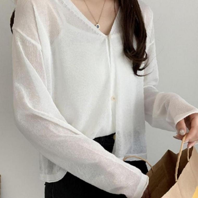여성 여름 만능 통기성 긴팔 가디건 1P 에어컨 햇빛 외투