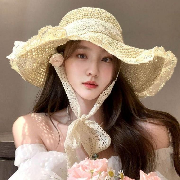 레이스 왕골모자 쉐이드 여성 라탄모자 여름철 모자 비치캡 밀짚 휴양지 선 원픽