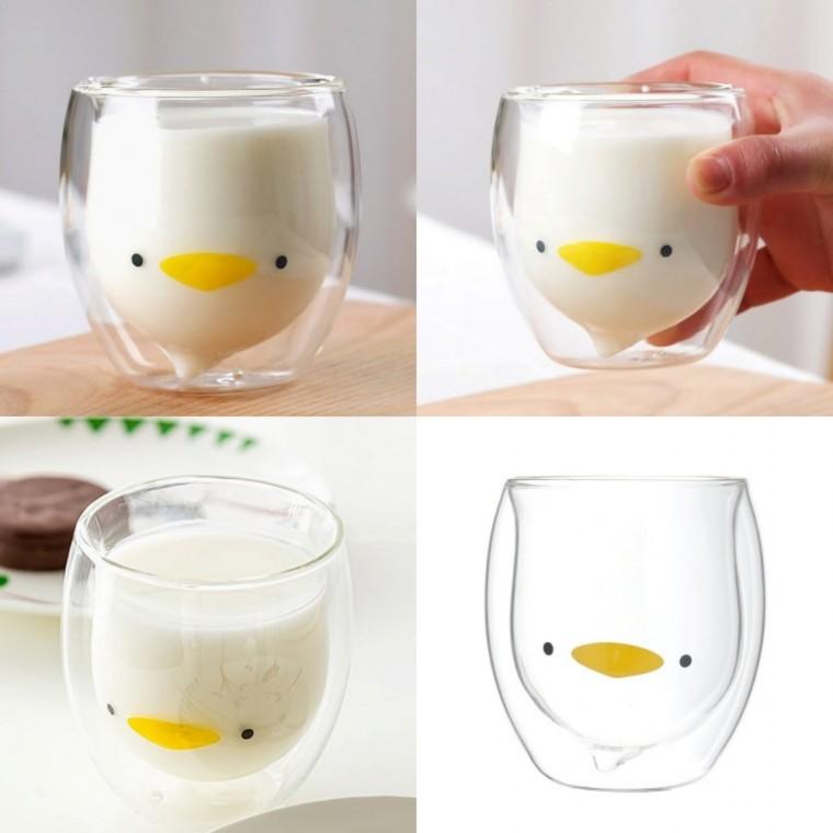 이중 유리컵 250ml 깜찍오리 카페유리잔 카페유리컵 카페잔