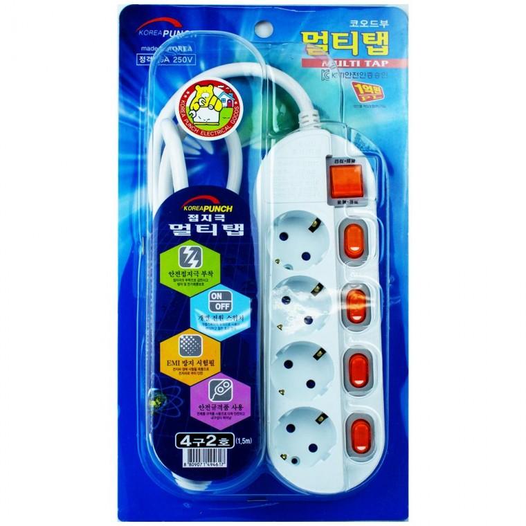 광명전기 접지극 멀티탭 4구 2호 1.5m-개별스위치