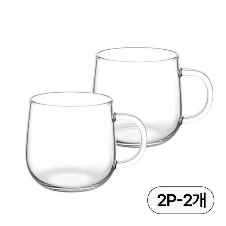 내열유리 머그컵 520ml 2P-2개 유리컵 유리잔 머그잔 투명컵 커피잔 선물세트