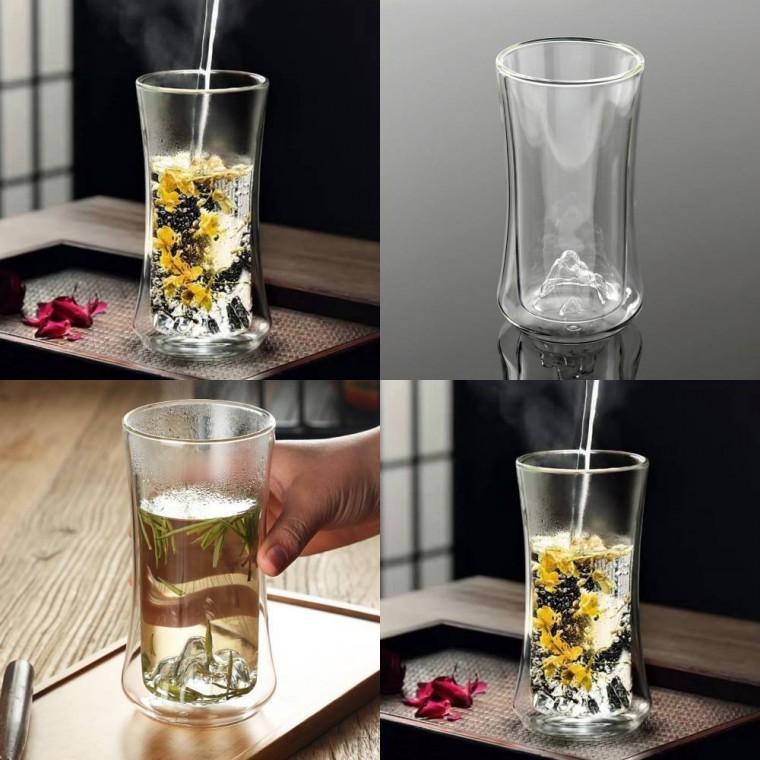 라인 이중 유리컵 350ml 빈티지유리컵 깔끔한유리잔