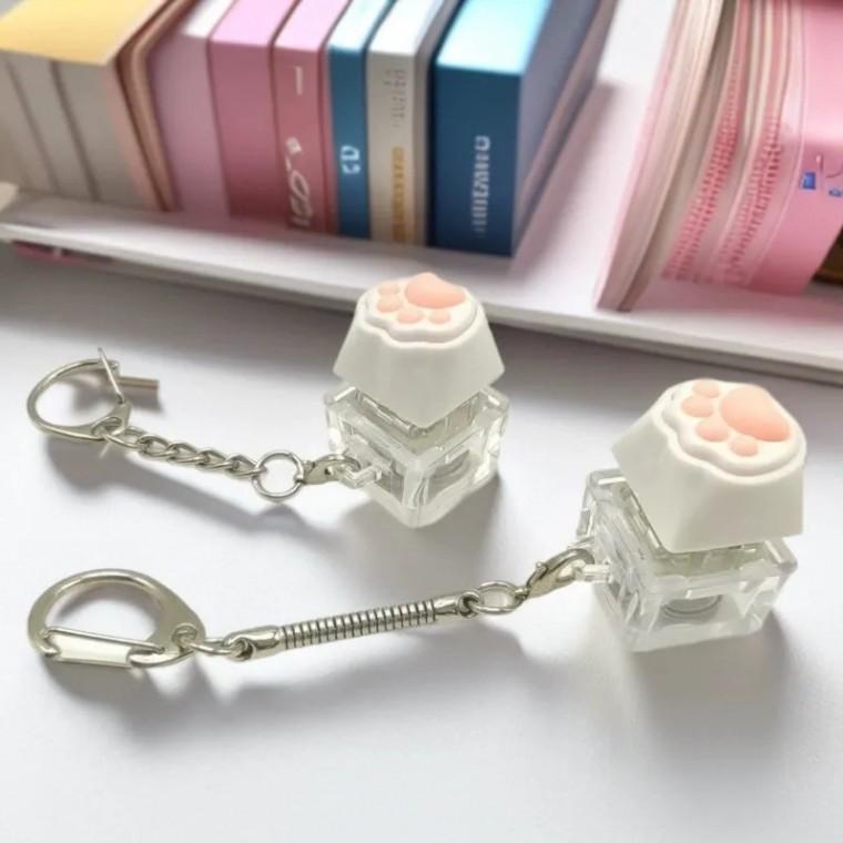 빛나는 LED 꾹꾹이 키캡 키링 고양이 발바닥 말랑이 키캡 딸깍이 청축 카라비너 키보드 버튼 스위치 피젯