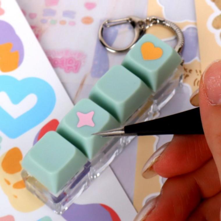 민트 4구 딸깍이 키보드 키캡 키링 기계식 버튼 스위치 가방 포인트 고리