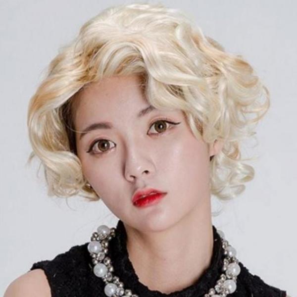축제용 가발 금발 웨이브 무대용 짧은 단발 여성