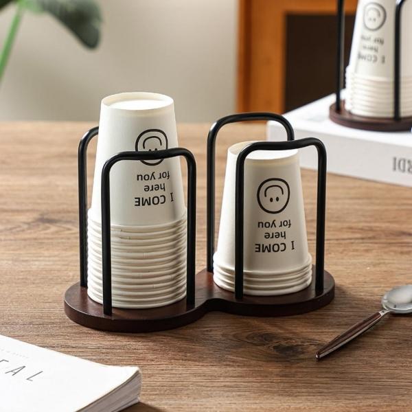 일회용컵 보관함 2구 우드 종이컵 거치대 홀더