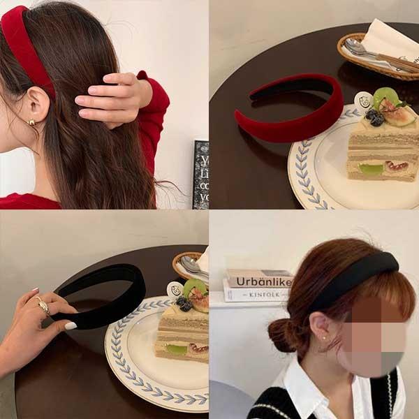 블랙&레드 벨벳 도톰 스펀지 넓은 헤어밴드 머리띠