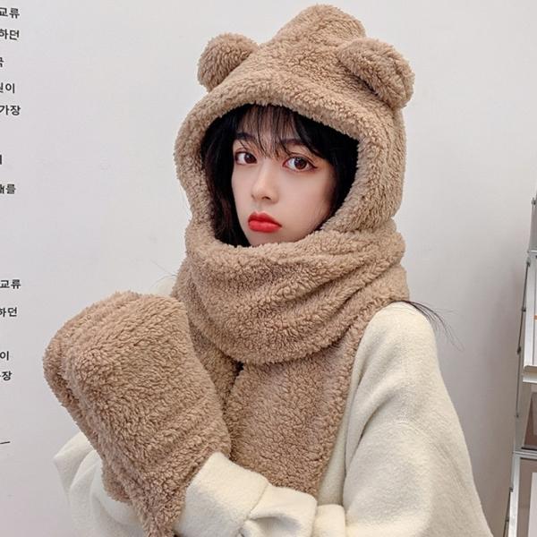 올인원 일체형 뽀글이 곰돌이모자 겨울모자 후드모자 바라클라바 방한모자 후드머플러 귀도리 귀마개 모자