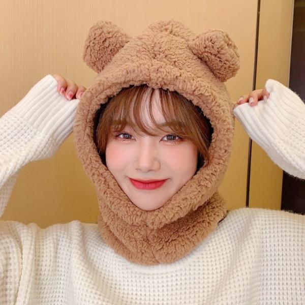 방한 겨울 후리스 일체형 뽀글이 곰돌이 후드모자 바라클라바 후드넥워머 곰돌이모자 곰돌이머플러 넥워머
