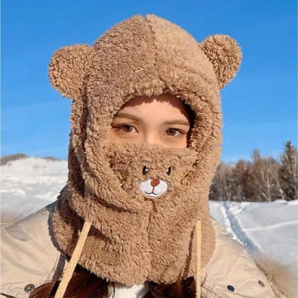 [지앤지] 겨울방한모자 곰돌이 바라클라바 털모자 곰돌이 후드 머플러