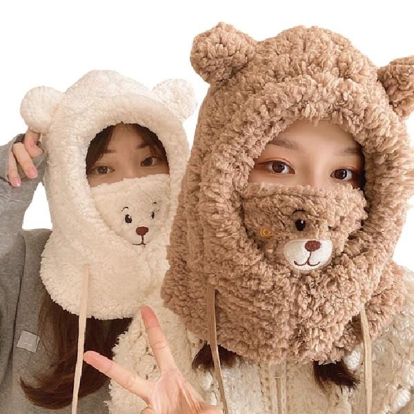 [이거찜] 겨울방한모자 곰돌이 바라클라바 털모자 곰돌이 후드 머플러