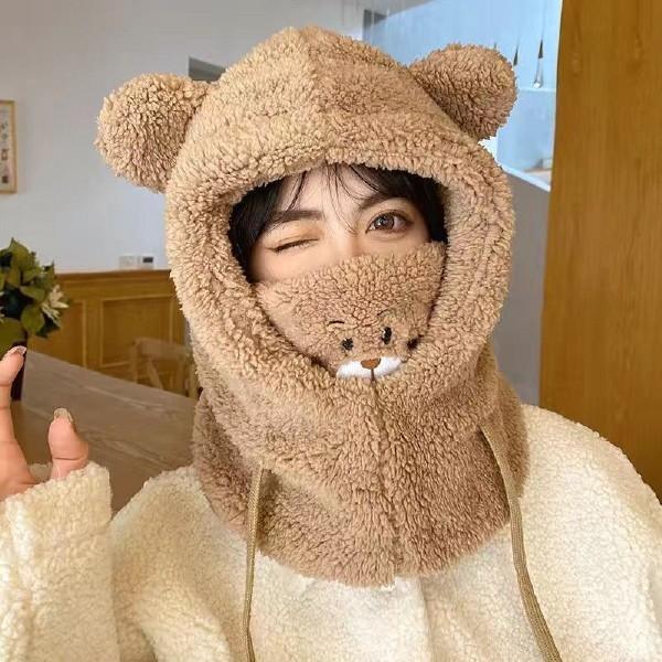 [기회공작소] 겨울방한모자 곰돌이 바라클라바 털모자 곰돌이 후드 머플러