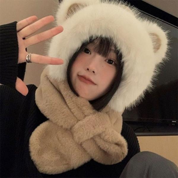 은창]특별세일 한정수량 베어 귀돌이 목도리 일체형 모자 털모자 모자 벙거지 귀마개 털모자 보온 가을 겨