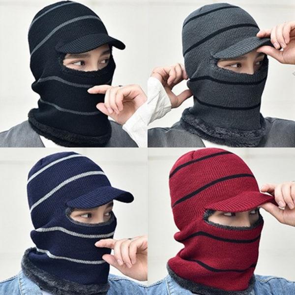 겨울 니트 기모 복면 캡 줄무늬 넥워머 방한모자 군밤
