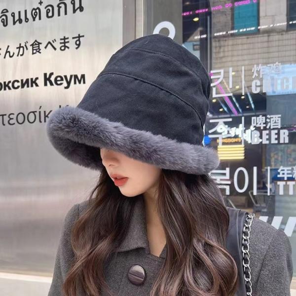 2500배송 퓨어 퍼 방한모자 겨울 여성 코듀로이 털모자 벙거지모자