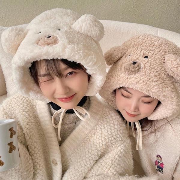 양털 곰돌이 끈 모자 3color   후드 뽀글이 양털모자