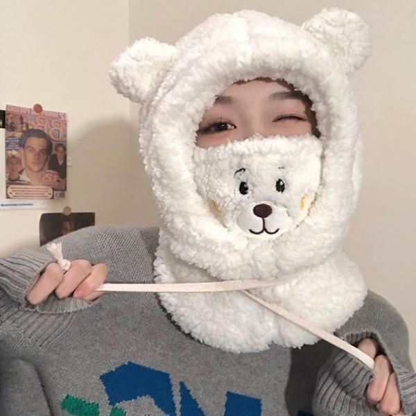 곰돌이 워머 털모자 3color   후드 뽀글이 바라클라바