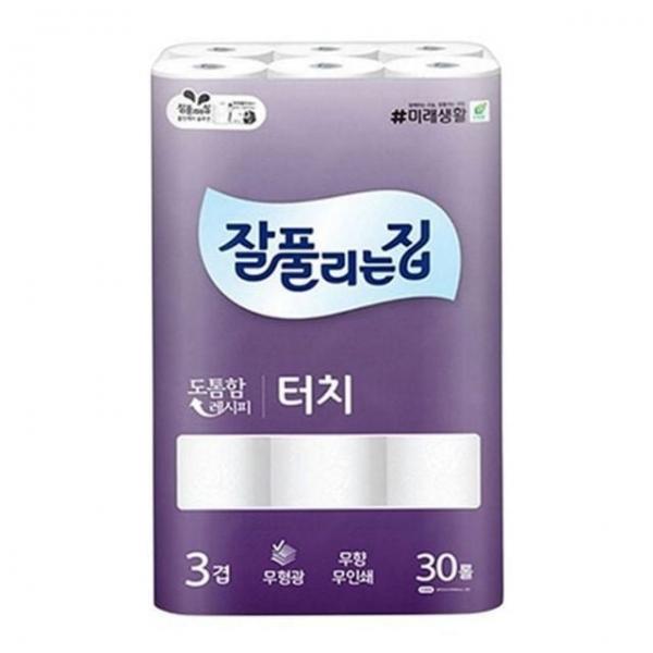 도톰한 무형광 생활 3겹 30롤 롤화장지 화장지 두루마리휴지 펄프
