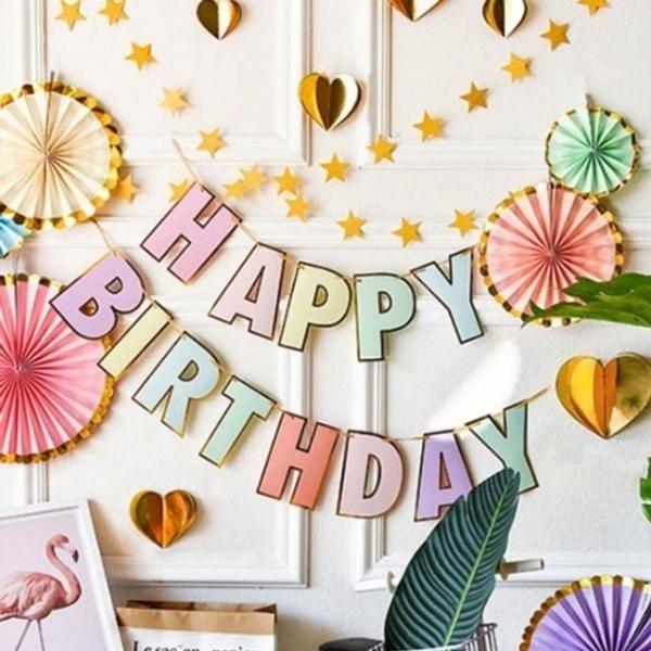 WL 해피벌쓰데이 레인보우 가랜드 홈파티 꾸미기 생일 축하 행사 파티 플래그 용품