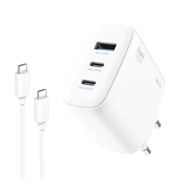LAAON GaN PD 65W 3포트 초고속 가정용 충전기 CtoC 1M 케이블 포함 ITB-GAN65W