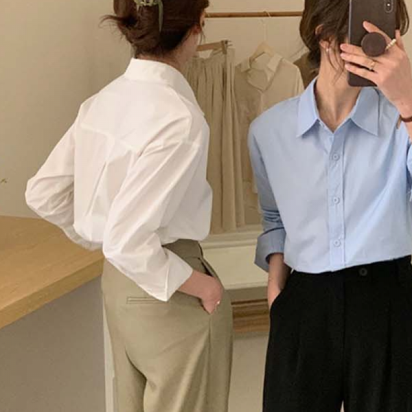 데일리 카라블라우스 무지 캐주얼 여성 셔츠