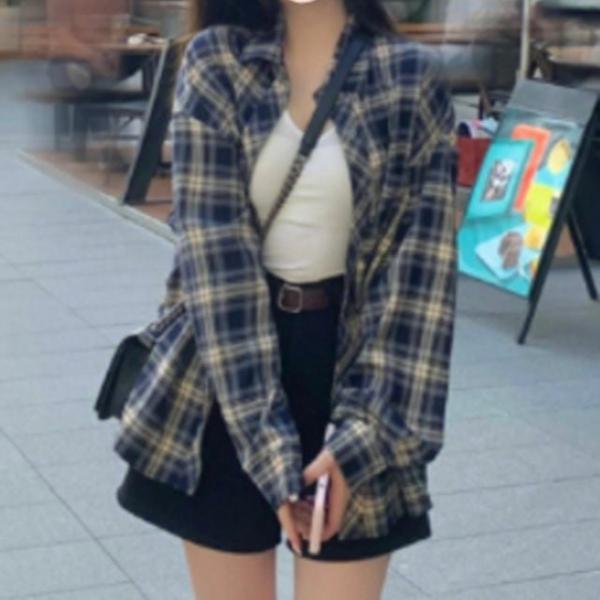 여성 클래식 체크 데일리 카라 셔츠 간절기 패션 1P 캐주얼 단추 남방