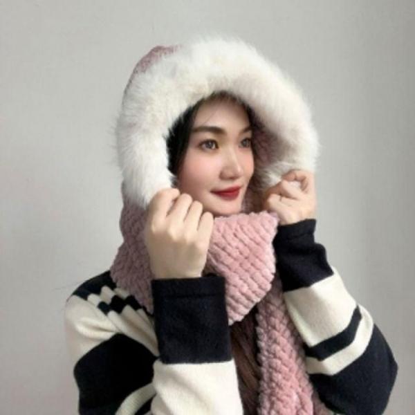 포근하루 일체형 후드 머플러 장갑 목도리 후디