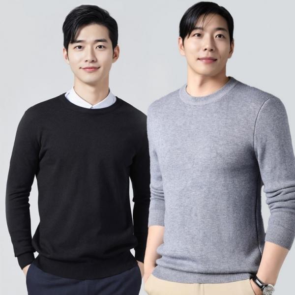 남자 니트티 가을 겨울 라운드니트 정장 두꺼운 긴팔 니트