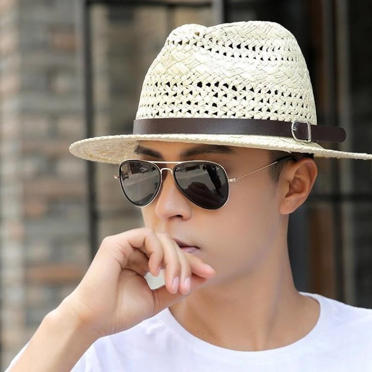버클 벨트 여름 펀칭 페도라 밀짚 모자