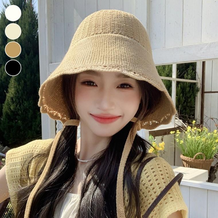 여름 끈달린 펀칭 니트 모자 보넷햇
