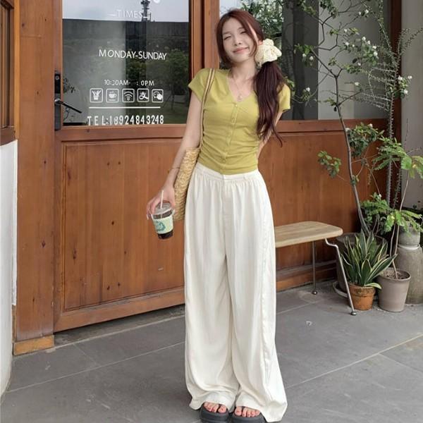 와이드 슬랙스 팬츠 밴딩 여름 통바지
