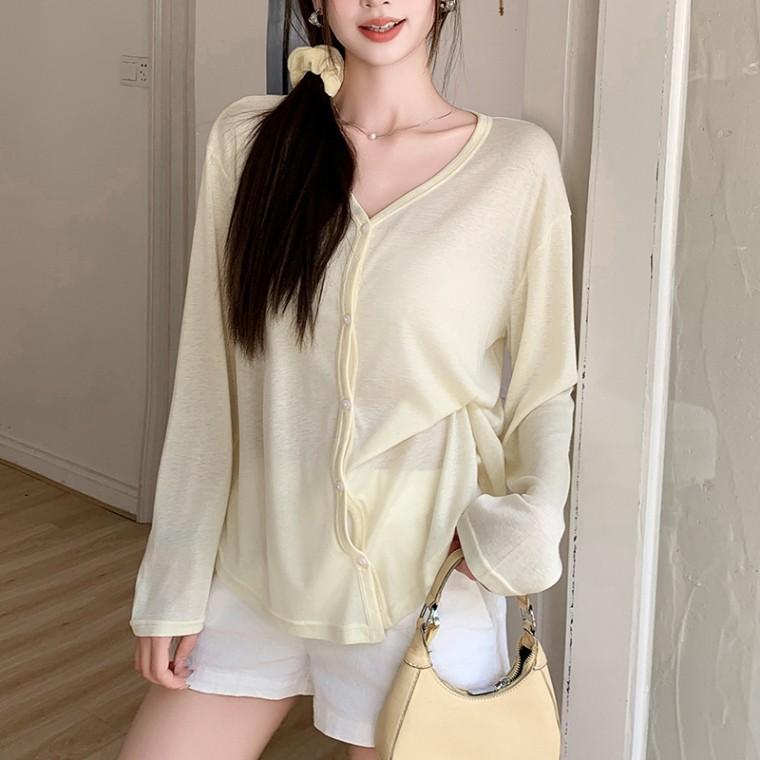 여름 브이넥 루즈핏 시스루 가디건