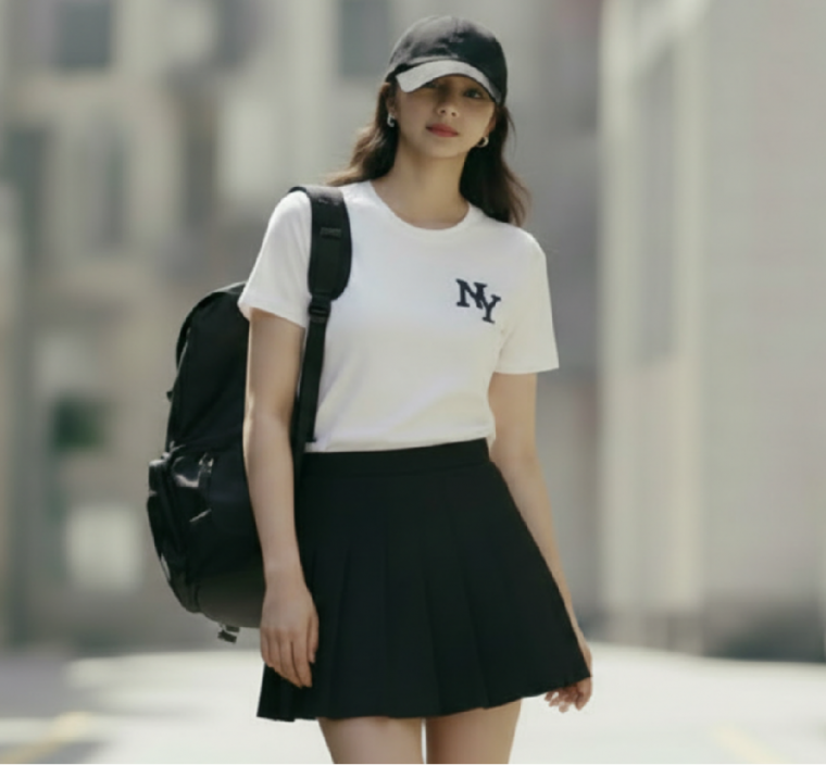 댄디코이라 NY오리지널로고Tee 화이트티셔츠 프리미엄로고 봄여름티셔츠 반소매 NY자수 데님코디 치마코디