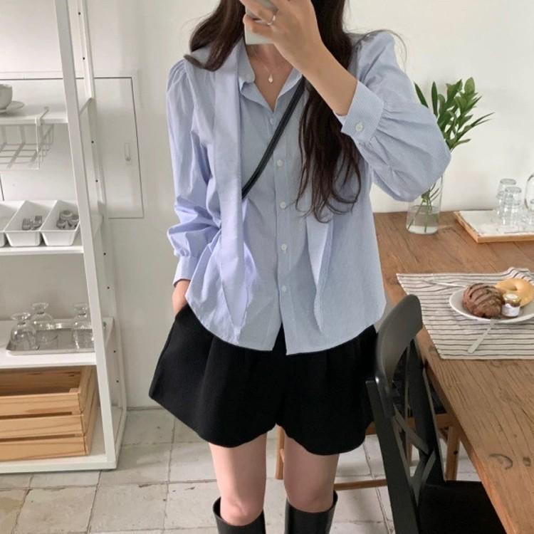 스트라이프 스카프 블라우스 2color