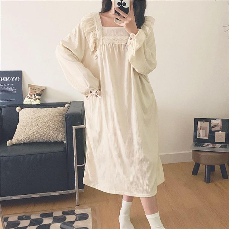 씨스앤홈 프로방스 원피스 잠옷 레이스 여성 홈웨어  사계절 파자마