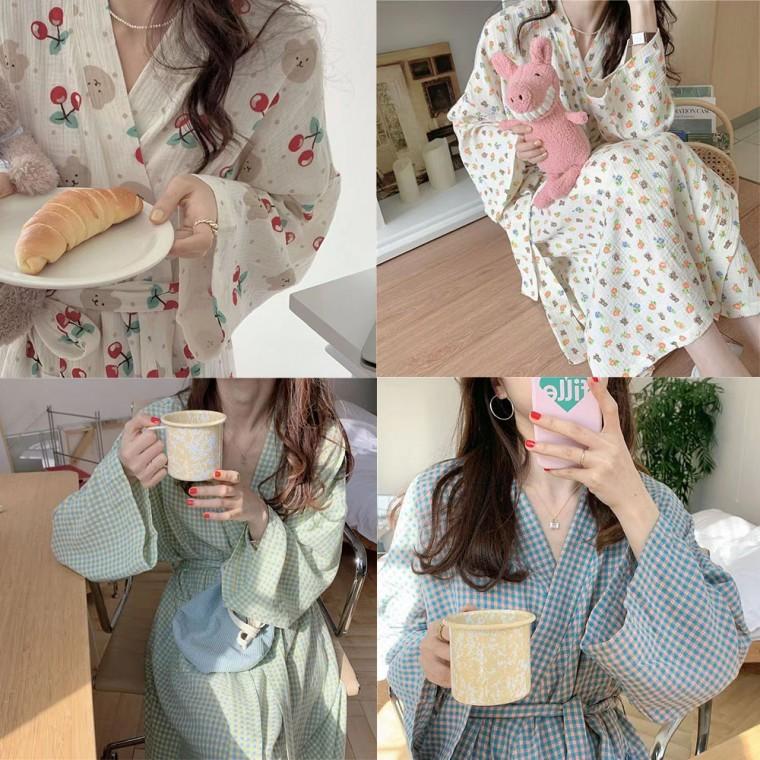 후르츠 올데이 골프 샤워가운 호텔 라운지 홈웨어 로브 원피스잠옷 로브가운