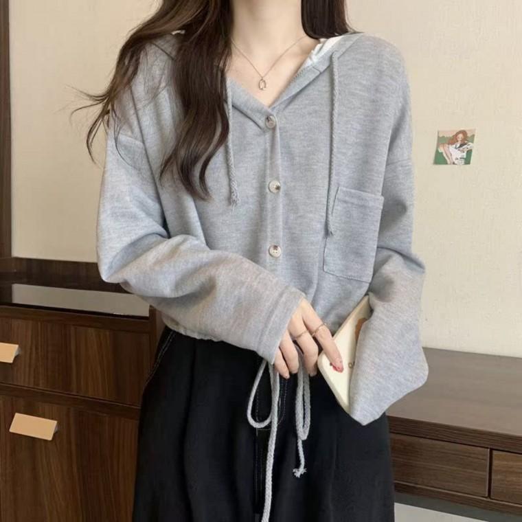 여성 캐주얼 데일리 간절기 후드 가디건