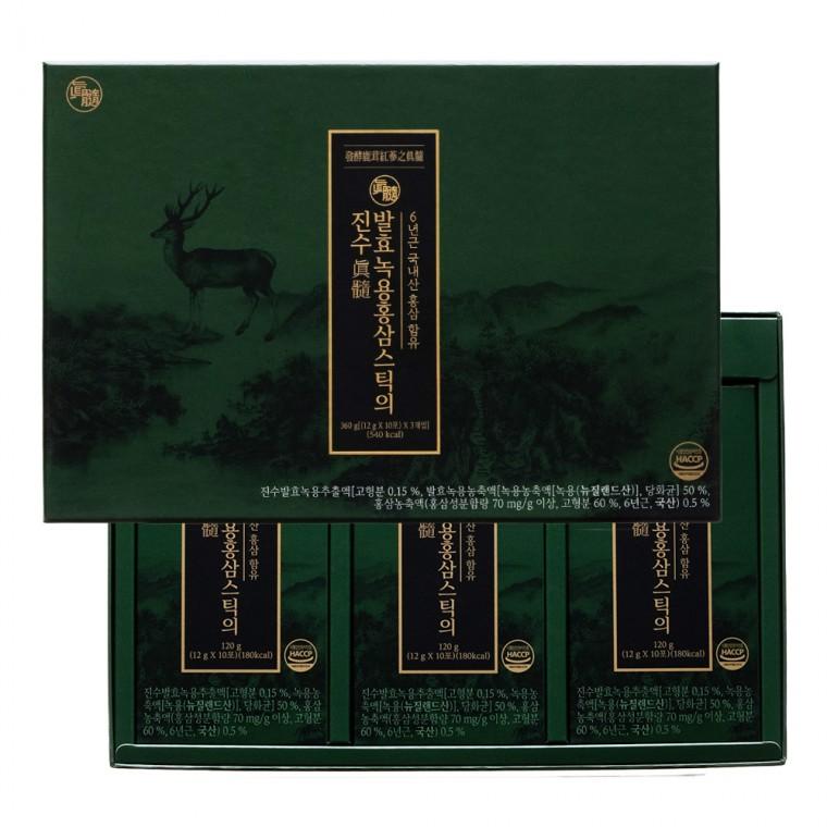 진웰스 발효녹용홍삼스틱의진수 12g x 30포 국내산 6년근 발효 홍삼액 홍삼 선물