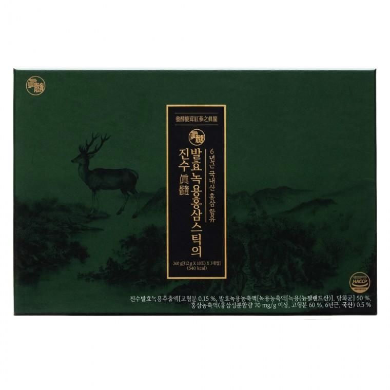 발효녹용홍삼스틱의진수 12g x 30포 국내산 6년근 발효 홍삼액 진웰스 홍삼 선물세트