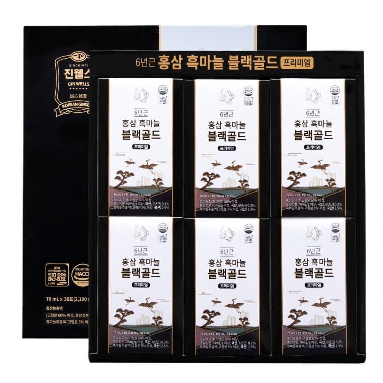 홍삼흑마늘 블랙골드 프리미엄 70ml x 30포국내산 6년근 발효 홍삼액 진웰스 홍삼 선물세트