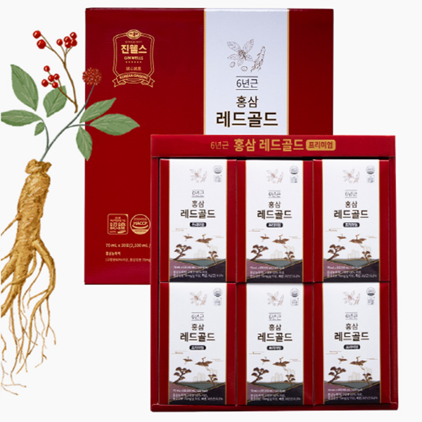 진웰스 홍삼레드골드 프리미엄 70ml x 30 파우치 국내산 6년근 발효 홍삼액 홍삼 선물