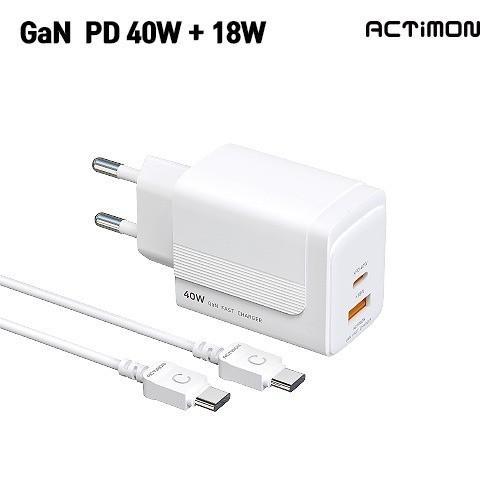 [후니케이스] 엑티몬 가정용 PD 40W 충전기 (C + USB 포트) (C to C) MON-PD40W-CU-T7