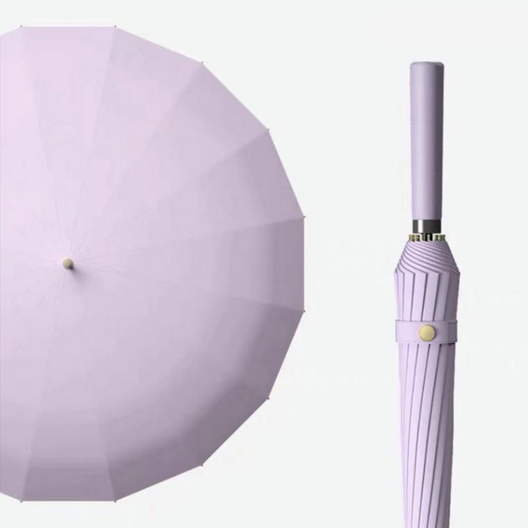 파스텔 자동 장우산 16K 일자 가죽핸들 퍼플/예쁜 튼튼한 우산 대형 답례품 고급 자외선차단 컬러 양우산