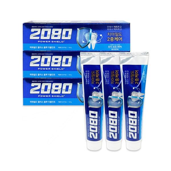 2080 파워쉴드 플러스 블루 더블민트 140g 3입 -TJ 2080치약 치약 2080 칫솔 양치 양치질