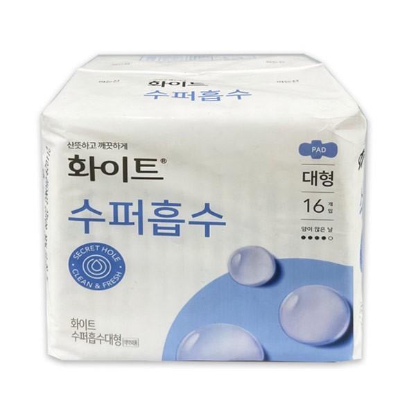 화이트 수퍼흡수 대형 16개입 -TJ 화이트 생리대 여성용품 수퍼흡수 생리대대형 유한킴벌리