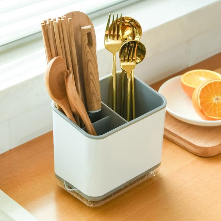 물빠짐 수저통 3칸 칸분리 물받침 조리도구통 수저집