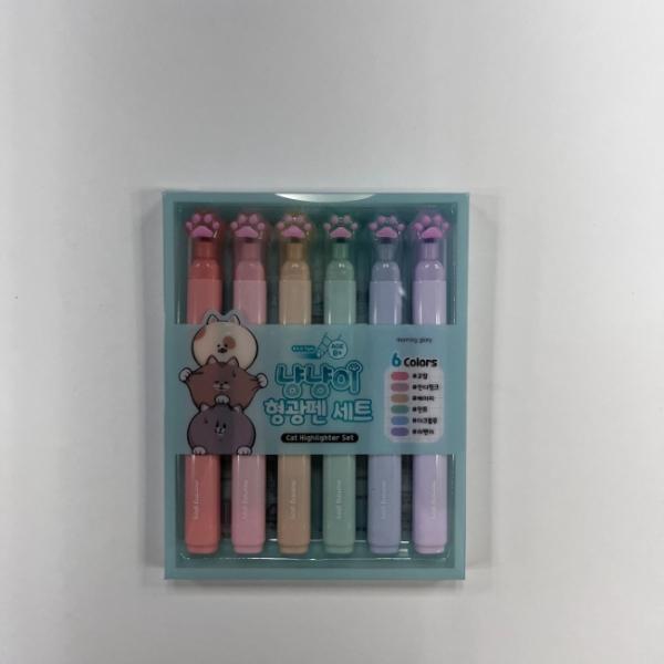 모닝글로리 냥냥이 형광펜 6색세트 88919 - 귀여운 캐릭터 형광펜