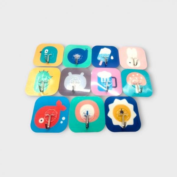 캐릭터 점착식 벽걸이 후크 고리 5P 색상랜덤