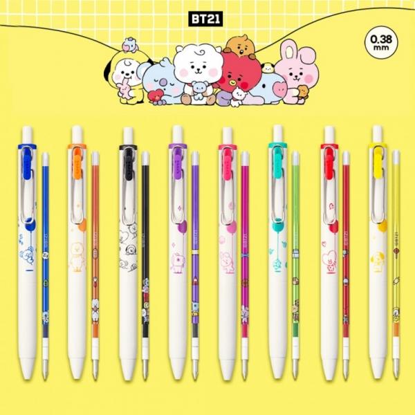 미쯔비시 리미티드 한정판 캐릭터 유니볼 원 BT21 볼펜 볼펜심 리필 0.38mm 세트